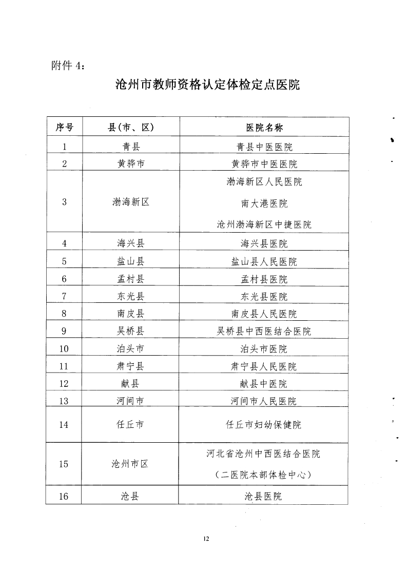 滄州市教師資格認定體檢定點醫(yī)院